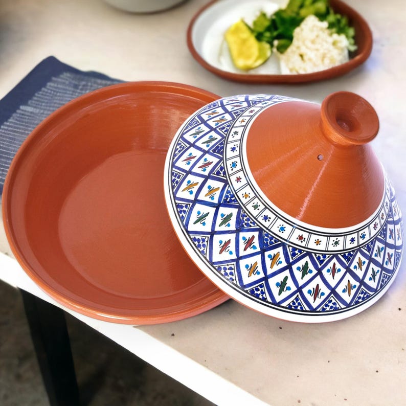 Moroccan Tagine Pot, Hand-Painted Blue Ceramic Tajine, Premium Stovetop & Oven Cookware, Decorative Clay Cooking Pot, Housewarming Gift image 8
