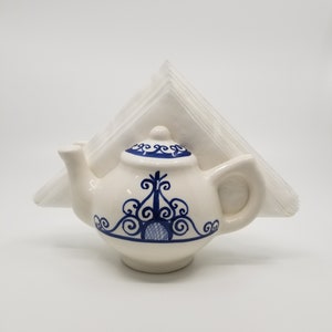 mediterraner blauer handgefertigter, handbemalter Keramikserviettenhalter, handbemalt, bleifrei, Einweihungsgeschenk
