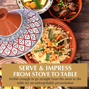 Hand-Painted Red Ceramic Tajine Pot, Tunisian Clay Cookware, Stovetop Oven Safe image 6
