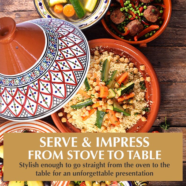 Hand-Painted Red Ceramic Tajine Pot, Tunisian Clay Cookware, Stovetop Oven Safe image 6
