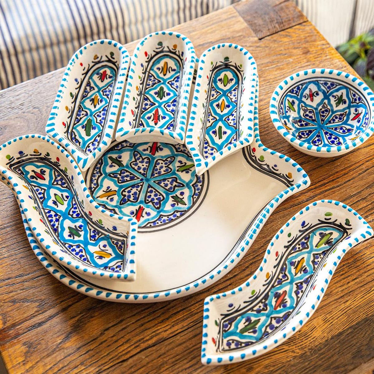 Ceramic Serving and Dipping Set Handmade Boho Turquoise Hamsa - Etsy