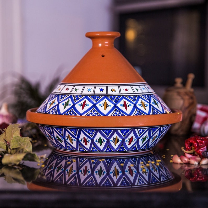 Handmade Bohemian Blue Supreme, Non-Stick Cooking and Serving Tagine Pot, Lead-Free, Housewarming Gift, Wedding Gift image 1