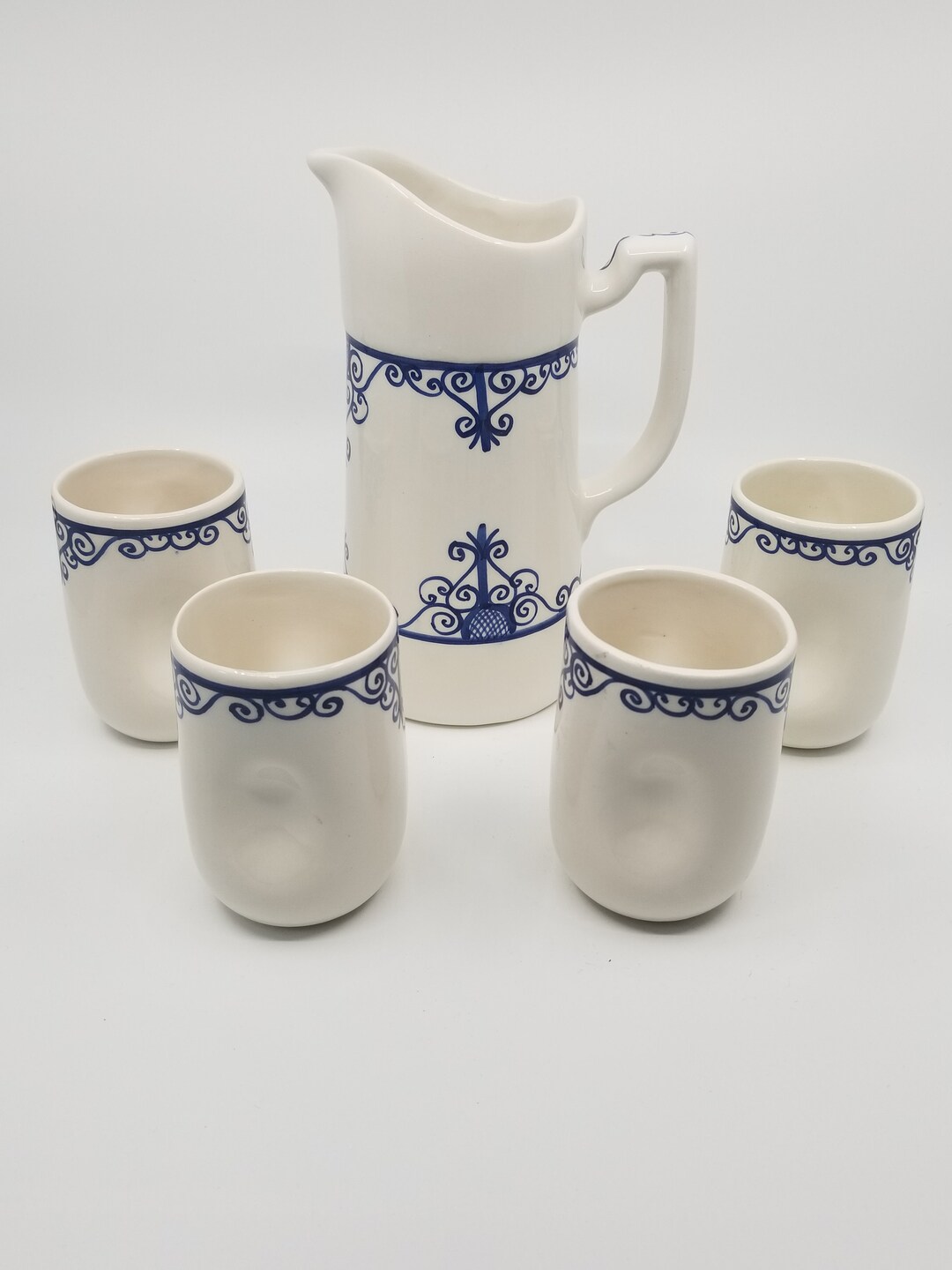 Handmade Ceramic Juice Set With 4 Mugs With Pitcher Set, Coffee Carafe, Porcelain Pot, Juice Jug