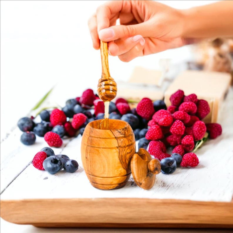 Kamsah Olive Wood Honey Pot - Thumbnail 4