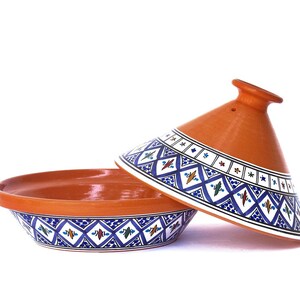 Handmade Bohemian Blue Supreme, Non-Stick Cooking and Serving Tagine Pot, Lead-Free, Housewarming Gift, Wedding Gift 10x10 inches