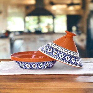 Moroccan Tagine Pot, Hand-Painted Blue Ceramic Tajine, Premium Stovetop & Oven Cookware, Decorative Clay Cooking Pot, Housewarming Gift image 11