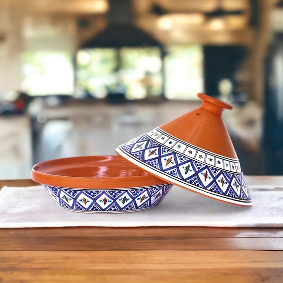 Marokkanischer Tagine Topf, handbemalte blaue Keramik Tajine, Premium Herd & Ofen Kochgeschirr, dekorativer Tontopf, Einweihungsgeschenk