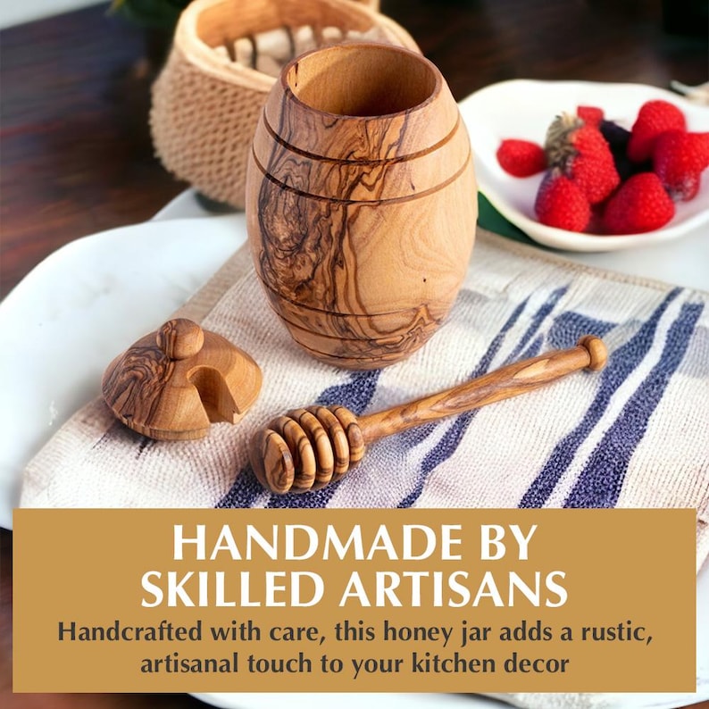 Kamsah Olive Wood Honey Pot - Thumbnail 5