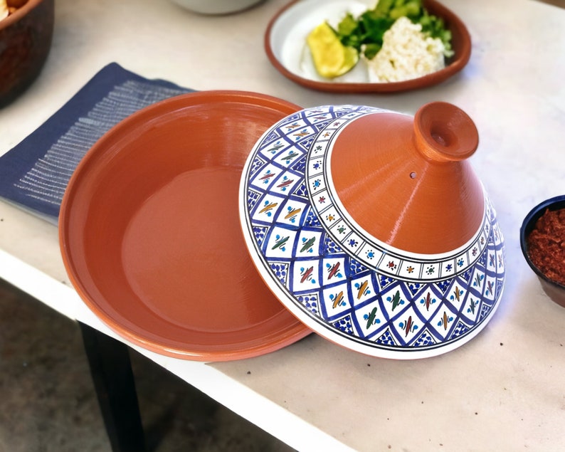 Handmade Bohemian Blue Supreme, Non-Stick Cooking and Serving Tagine Pot, Lead-Free, Housewarming Gift, Wedding Gift image 2