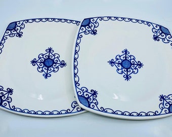 Set of 2 Handmade, Hand-painted Blue Ceramic Serving Plates, Housewarming Gift