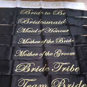 Hen Party sashes mix and match black and gold UK seller bachelorette bride tribe team bride Quick dispatch image 1