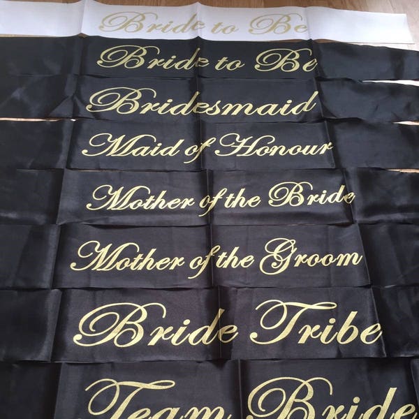 Hen Party sashes mix and match black and gold UK seller bachelorette bride tribe team bride Quick dispatch