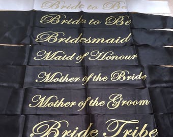 Hen Party sashes mix and match black and gold UK seller bachelorette bride tribe team bride Quick dispatch