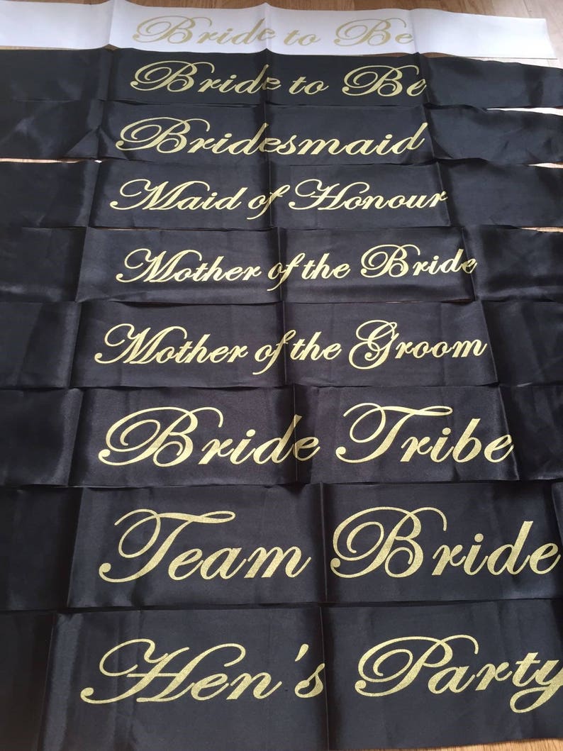 Hen Party sashes mix and match black and gold UK seller bachelorette bride tribe team bride Quick dispatch image 1