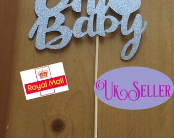 Oh Baby silver cake topper baby shower  UK seller quick dispatch