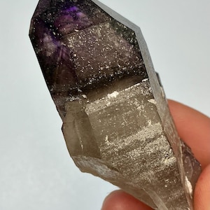 Brandberg amethyst scepter crystal point with hematite, Namibia, purple, raw, natural, terminated