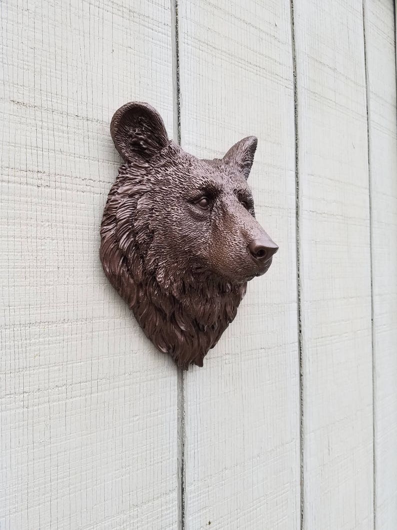 Bear wall decor bear head wall hanging bear wall art black bear faux bear head cabin decor stag head copper wall art bear