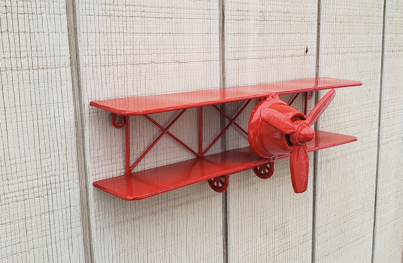 Airplane Wall Decor Metal Shelf Cast Iron Red Nursery