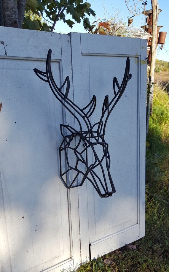 Geometric Wall Decor Deer Head Metal Art Antler Large Faux Taxidermy Stag