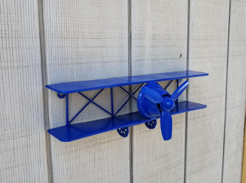 Airplane Wall Decor Metal Shelf Cast Iron Blue Nursery