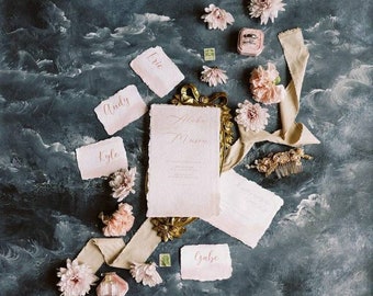 Styled Shoot Luxury Wedding Stationery Flat Lay Handmade Paper Kit for Photography, Photographers, Wedding Planners & Creatives Wax Seals