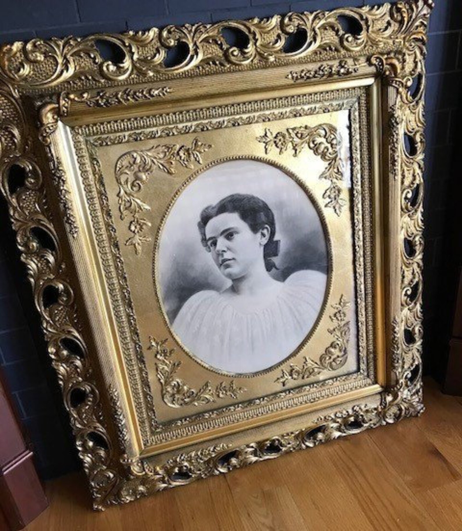 Antique Incredible Gold Leaf Picture Frame with Print Etsy