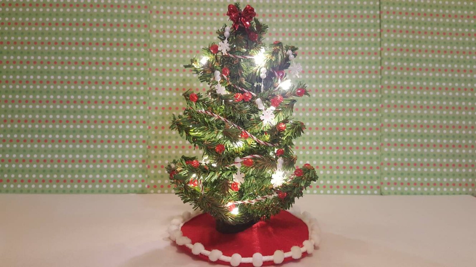 Dollhouse Miniature Christmas Tree with lights Red and White Etsy