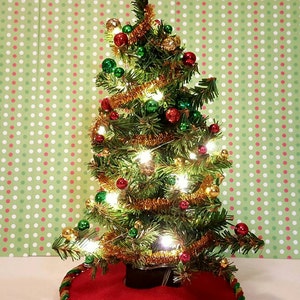 Dollhouse miniature Christmas Tree Red, Green and Gold Trim with lights image 5