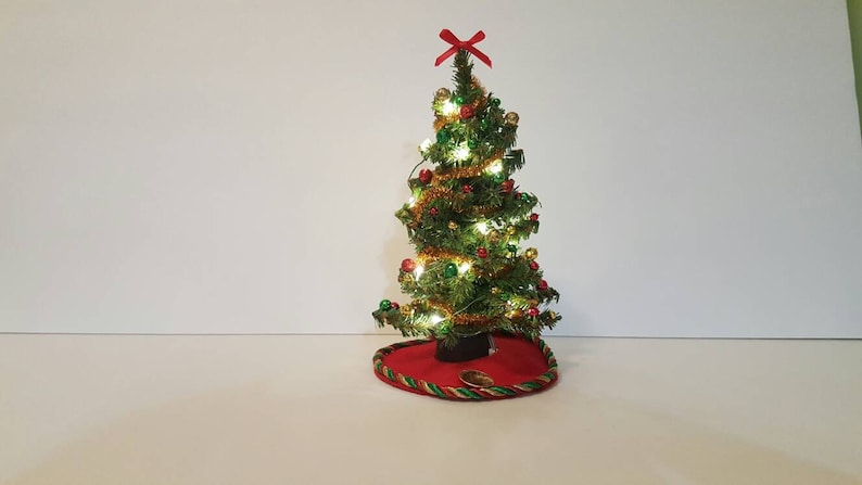 Dollhouse miniature Christmas Tree Red, Green and Gold Trim with lights image 1