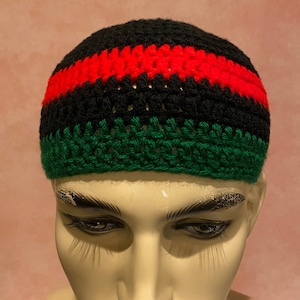 Crochet Red, Black, and Green Kufi | RBG Kufi | Kufi Beanie | Kufi Hat
