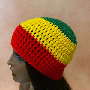 Crochet Rasta Beanie | Crochet Rasta Flag Colors Beanie | Rasta Beanie | Crochet Rastafarian Beanie | Unisex Beanie