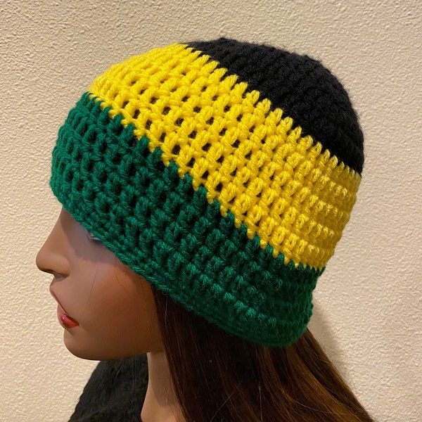 Jamaican Flag Colors Beanie | "Paulette Beanie" | Jamaican Beanie | Unisex Beanie