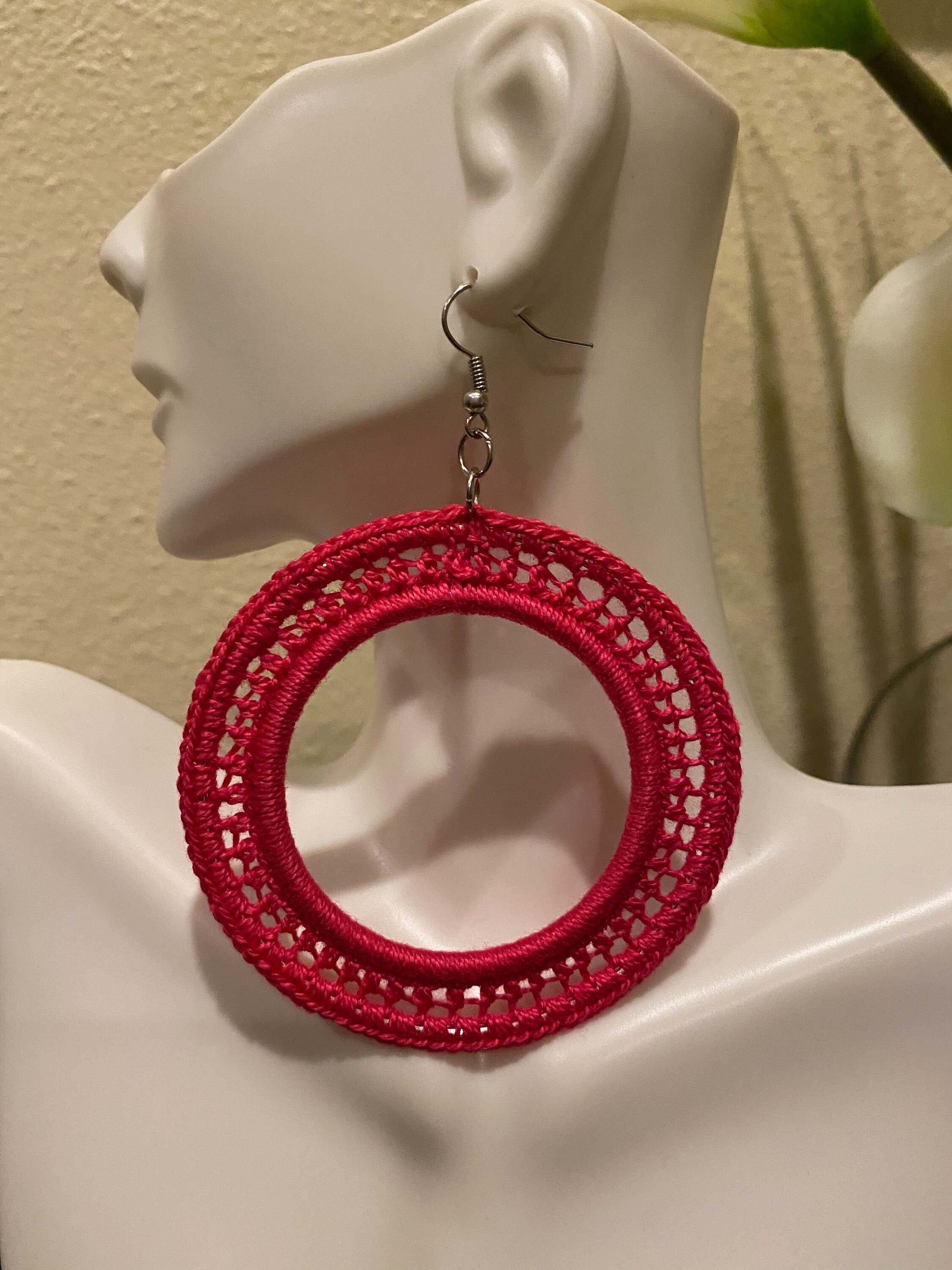 Dark Pink Crochet Hoop Earrings o Rings Etsy Canada
