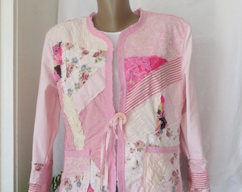 Upcycled jacket, Pink-white extravagant jacket, Reworked clothing, Barbie fashion, One of a kind, Bohemian chic,  Comfortable jacket