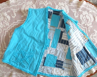 Blue cotton vest, Sleeveless vest, Extravagant reversible vest, Plus size vest, Boho style, Gift for Her, Sleeveless jacket, One of a kind