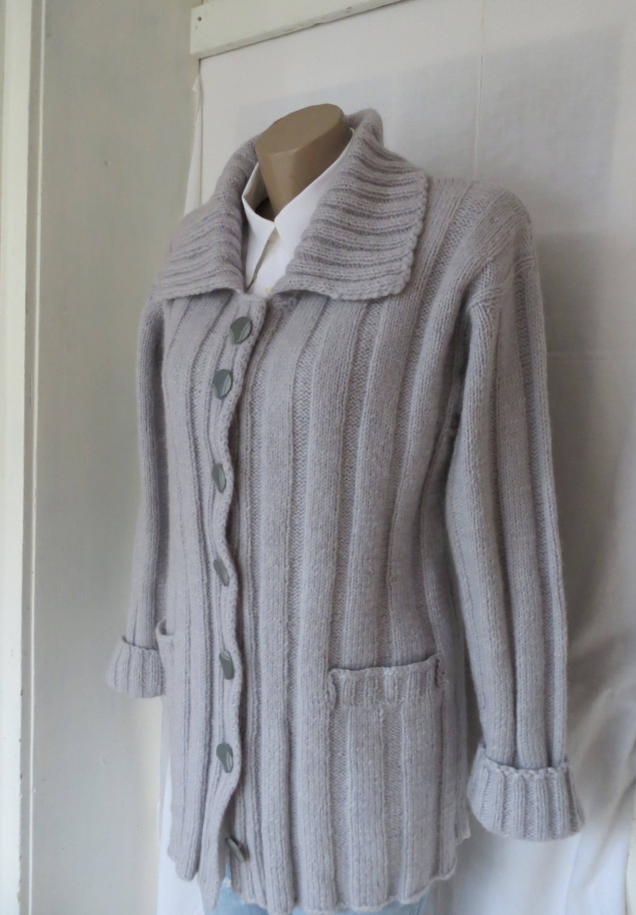 Womens Grey Cardigan Handknit Woollen Cardigan With Inner Etsy