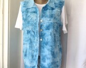 Hand-Painted Linen Vest: Turquoise Blue Upcycled Boho Vest