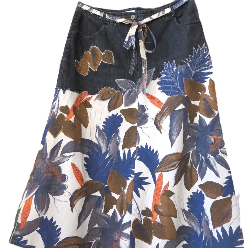 Bohemian flowery denim skirt
