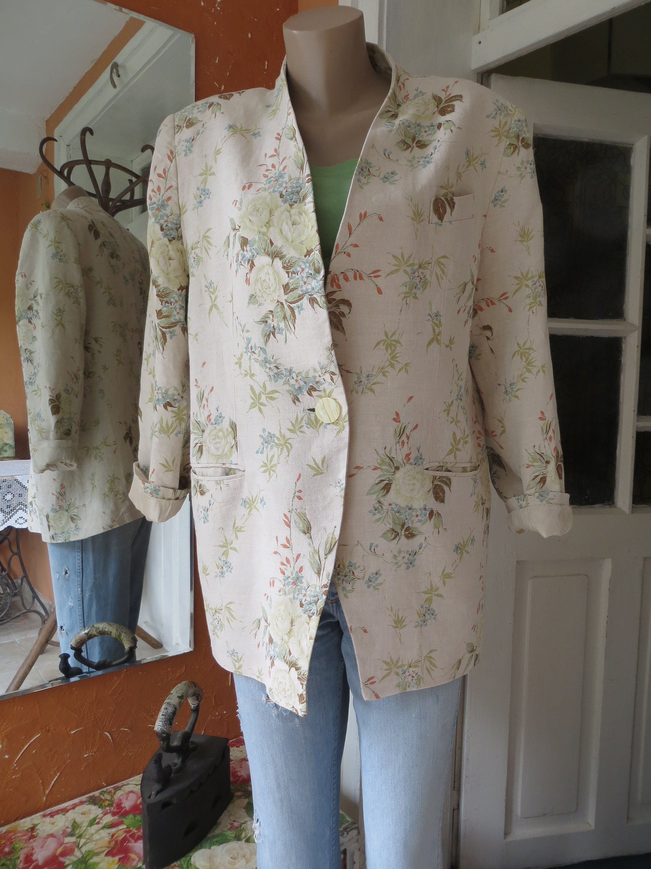 Franco Callegari Vintage Jacket Linen Coat With Floral - Etsy