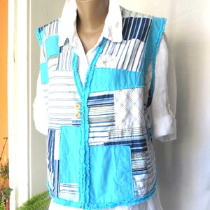 Reversible Cotton Boho Vest: Upcycled Sleeveless Jacket, Plus Size, Vest with two faces
