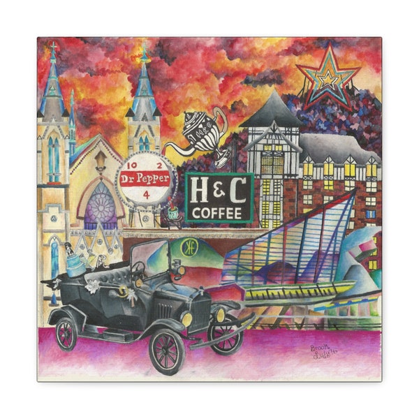 Downtown Roanoke Car Canvas Gallery Wrapped Print, Wall Art Painting by Brook Ludy