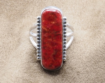 2548, Red Sponge Coral Sterling Silver Ring, Ladies Handmade Red Sponge Coral Ring, Gift For Her, 925 Silver Ring, Under 90 Dollars