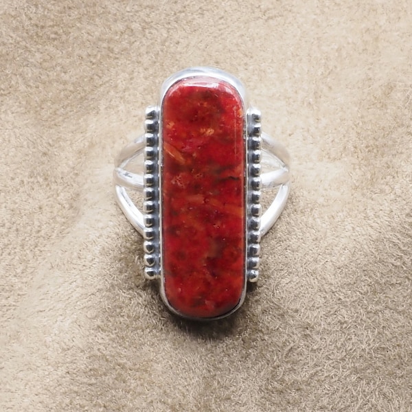 2548, Red Sponge Coral Sterling Silver Ring, Ladies Handmade Red Sponge Coral Ring, Gift For Her, 925 Silver Ring, Under 90 Dollars