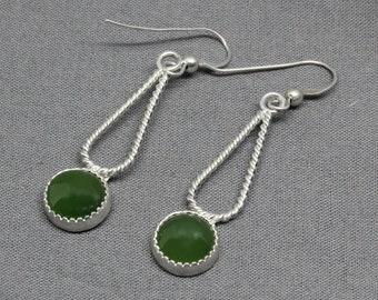 Green Jade Earrings, Sterling Silver Earrings, Jade Drop Earrings, Green Dangle Earrings, Gift For Her, Under 50 Dollars, Handmade, #2250