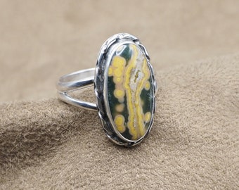 Ladies Sterling Silver Ocean Jasper Ring, Jasper Jewelry, 925 Silver, Handmade Ring, Under 80 Dollars, Gift For Her, #1427