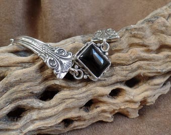 Black Onyx Bracelet, Sterling Link Bracelet, Silver Black Onyx Link Bracelet, Black Onyx Jewelry,  Black Gemstone, Ladies Black Onyx, 1316