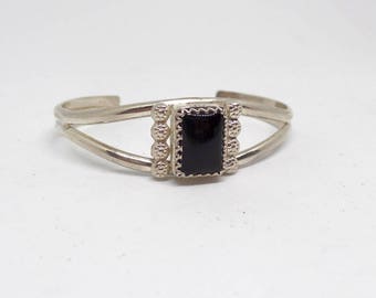 Black Onyx Bracelet, Black Onyx Cuff Bracelet, Sterling Silver Black Onyx Bracelet, Silver Cuff, Ladies Black Onyx  Bracelet, 925, 1487