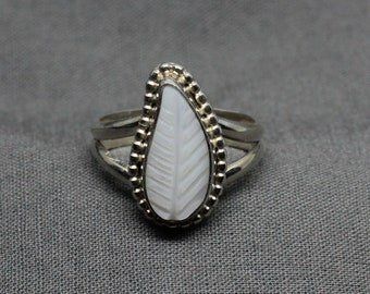 Ladies White Mother of Pearl Sterling Silver Ring, 925 Silver Ring, Handmade Silver Ring, Gift For Her, Under 60 Dollars, #2104