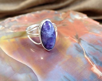 Charoite Ring, Sterling Silver Charoite Ring, Ladies Charoite Ring, 925,  Under 75, Charoite Jewelry, Violet Gemstone,Healing Gemstone, 1187