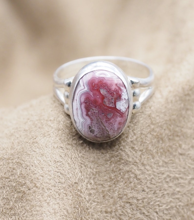 Laguna Lace Agate Ring, Ladies Agate Ring, Sterling Agate Ring, Silver Laguna Lace Agate Ring, 925, Gift For Her, Under 70 Dollars, 1493 image 1